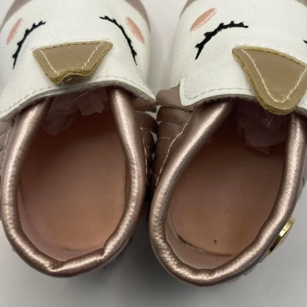 Freshly Picked Baby Unicorn Moccasins Pink White Soft Sole Size 4 Infant